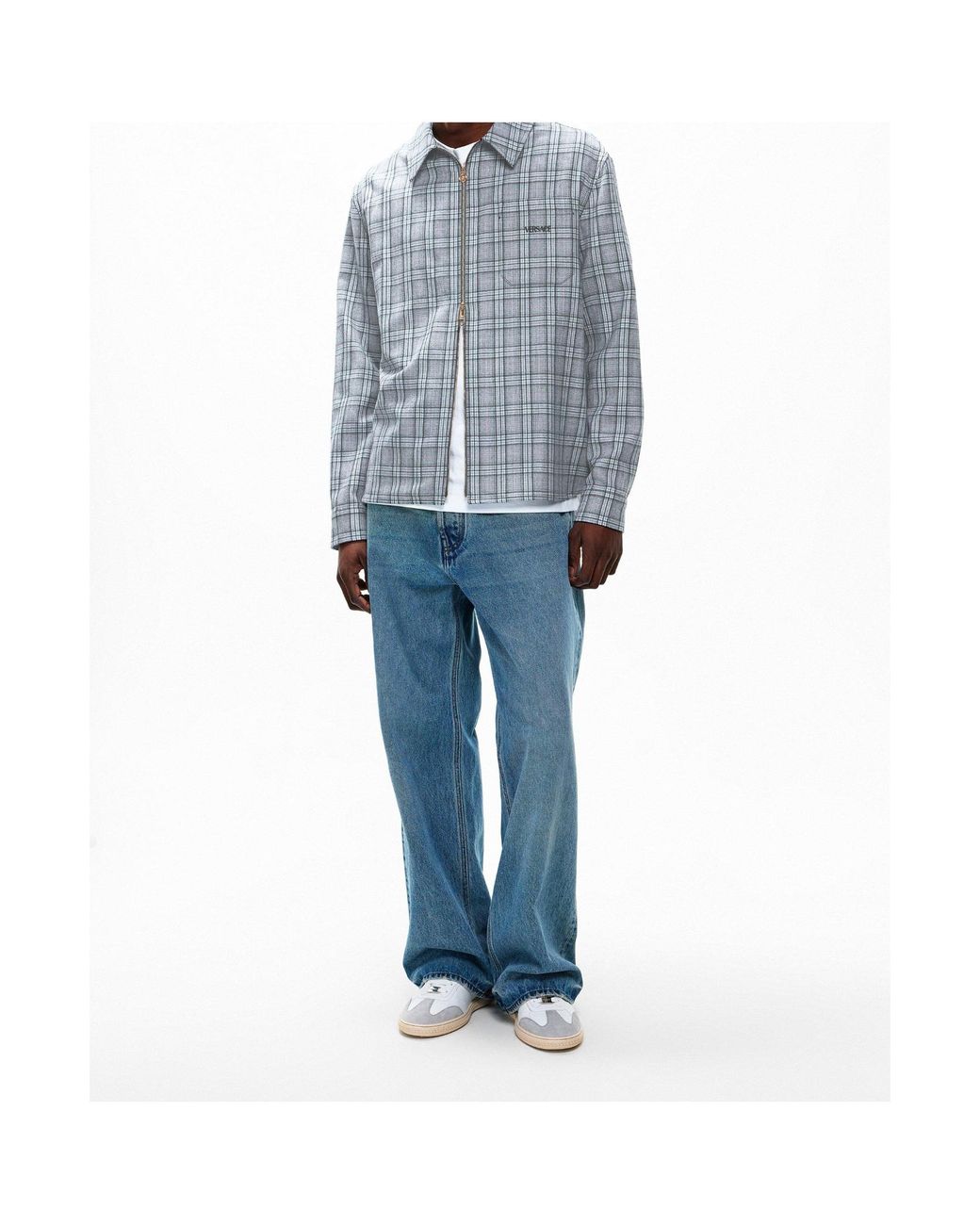 Versace Blue Long-Sleeved Printed Shirt for men