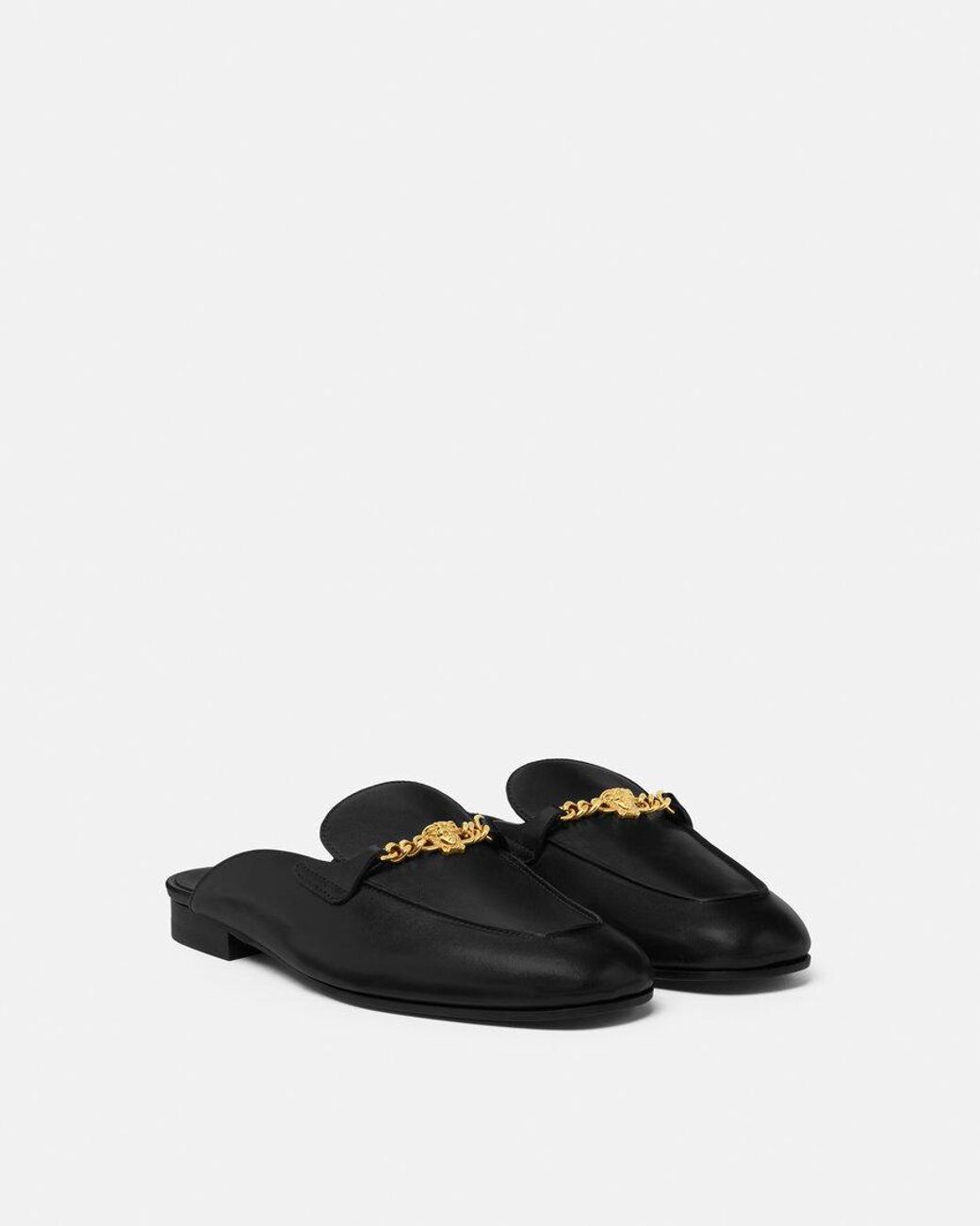 Versace Black Medusa Round-Toe Slippers