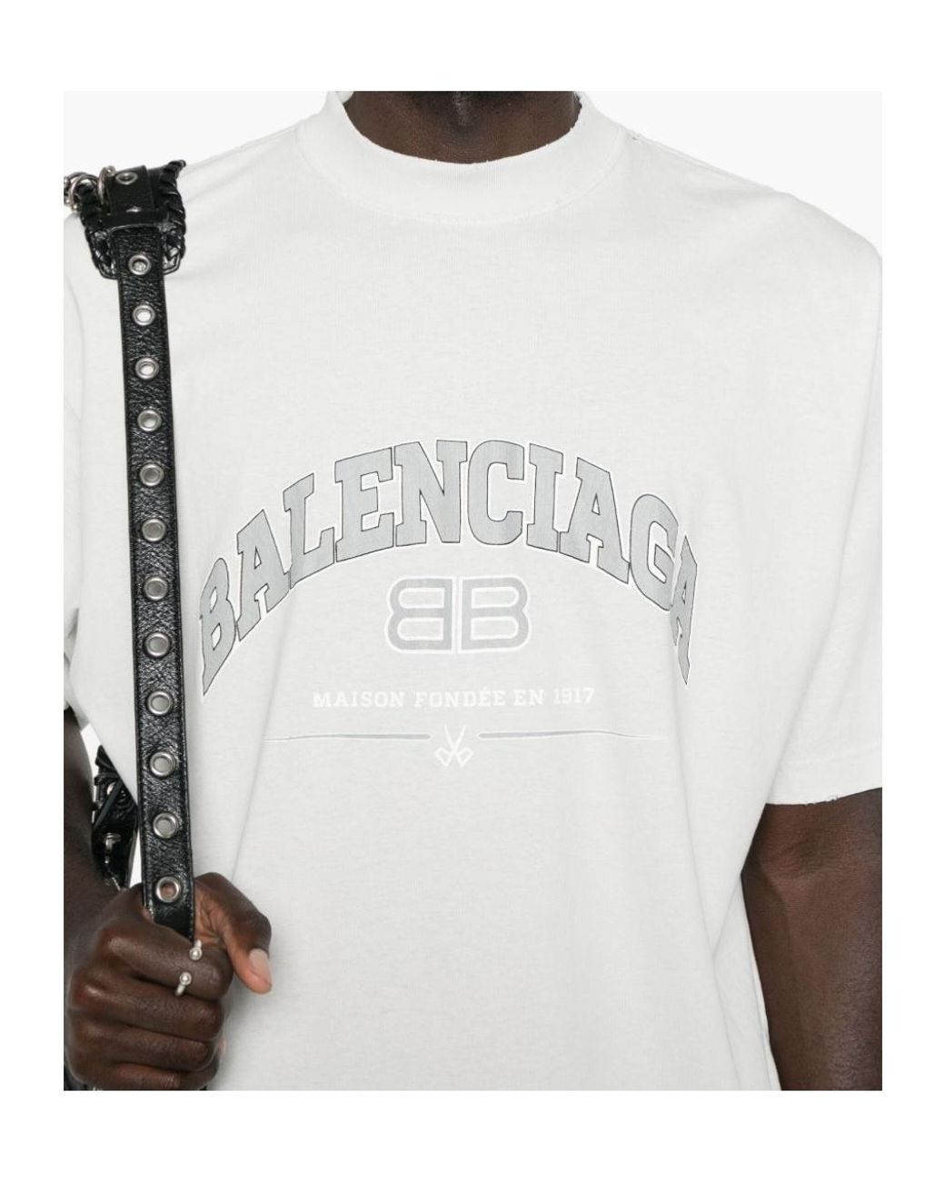 Balenciaga White Bb Logo Printed Used-Effect T-Shirt