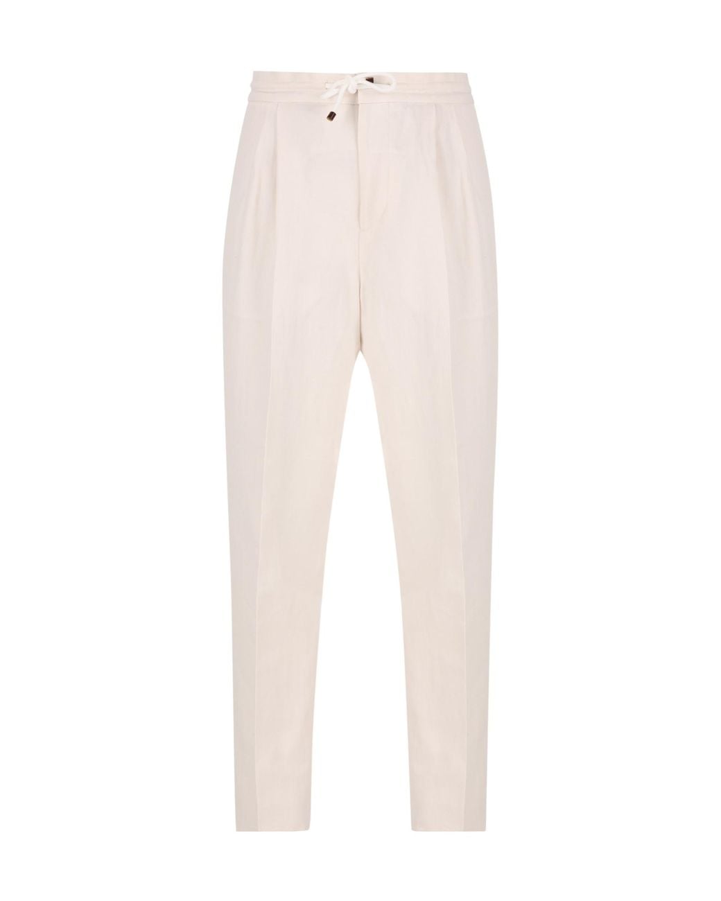Brunello Cucinelli White Drawstring Tapered Leg Trousers for men