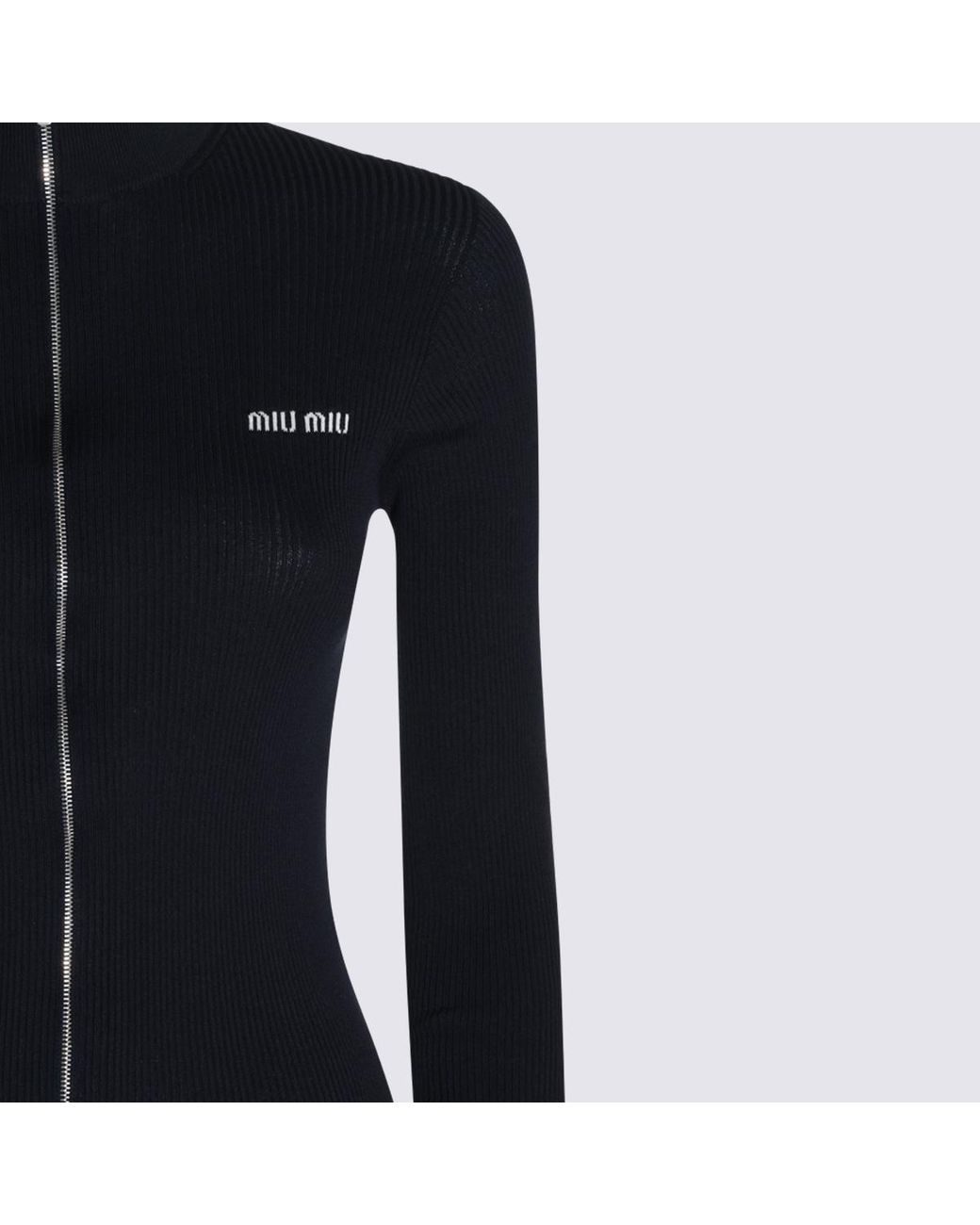 Miu Miu Blue Ribbed Zip-Up Cardigan