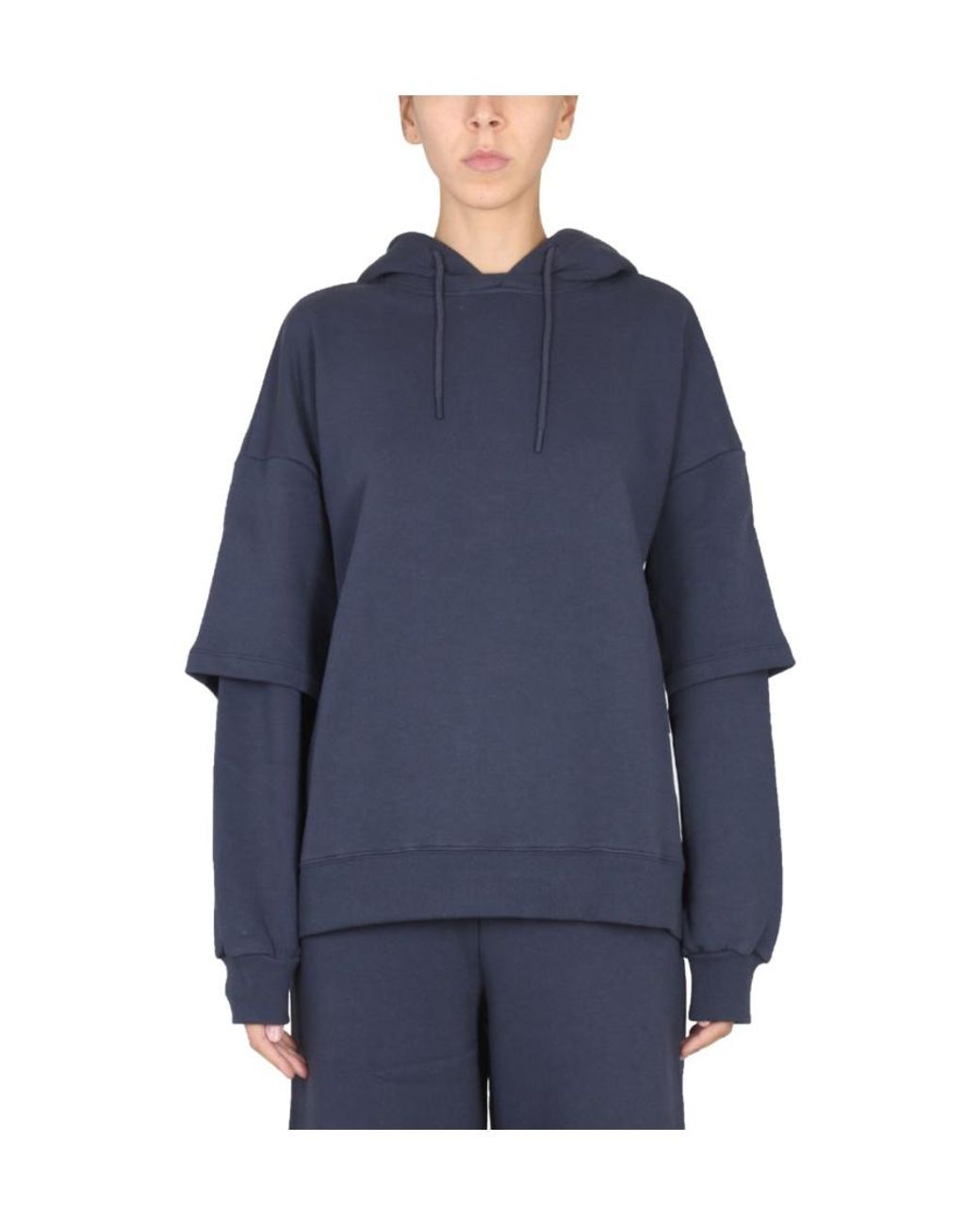 ROTATE BIRGER CHRISTENSEN Blue Double-Sleeve Organic Cotton Hoodie