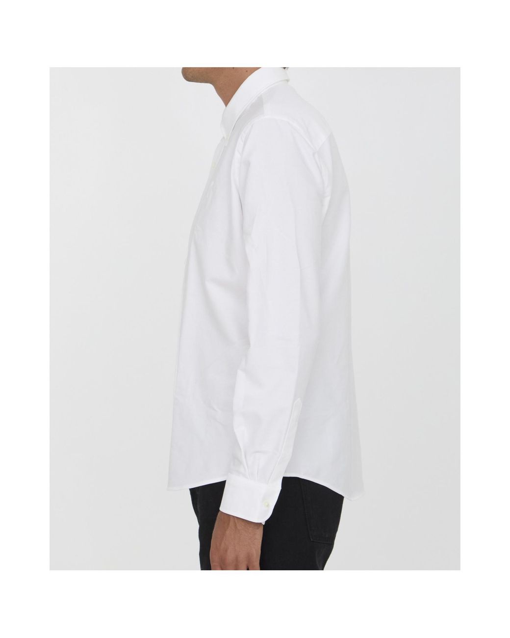 AMI White Logo Embroidered Long Sleeved Shirt for men