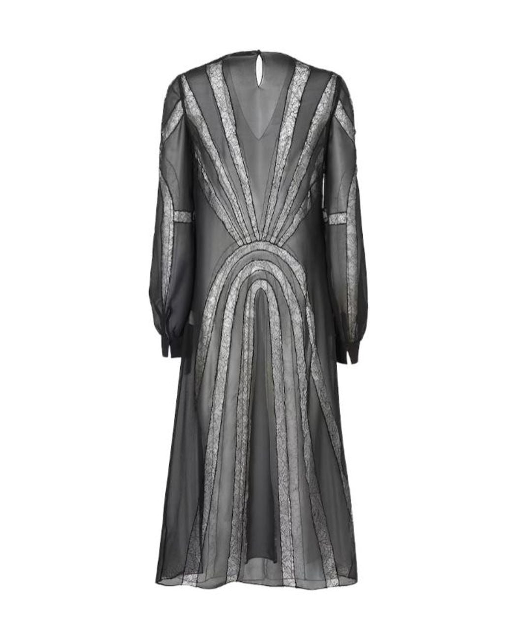 Fendi Gray Georgette And Chantilly Lace Dress