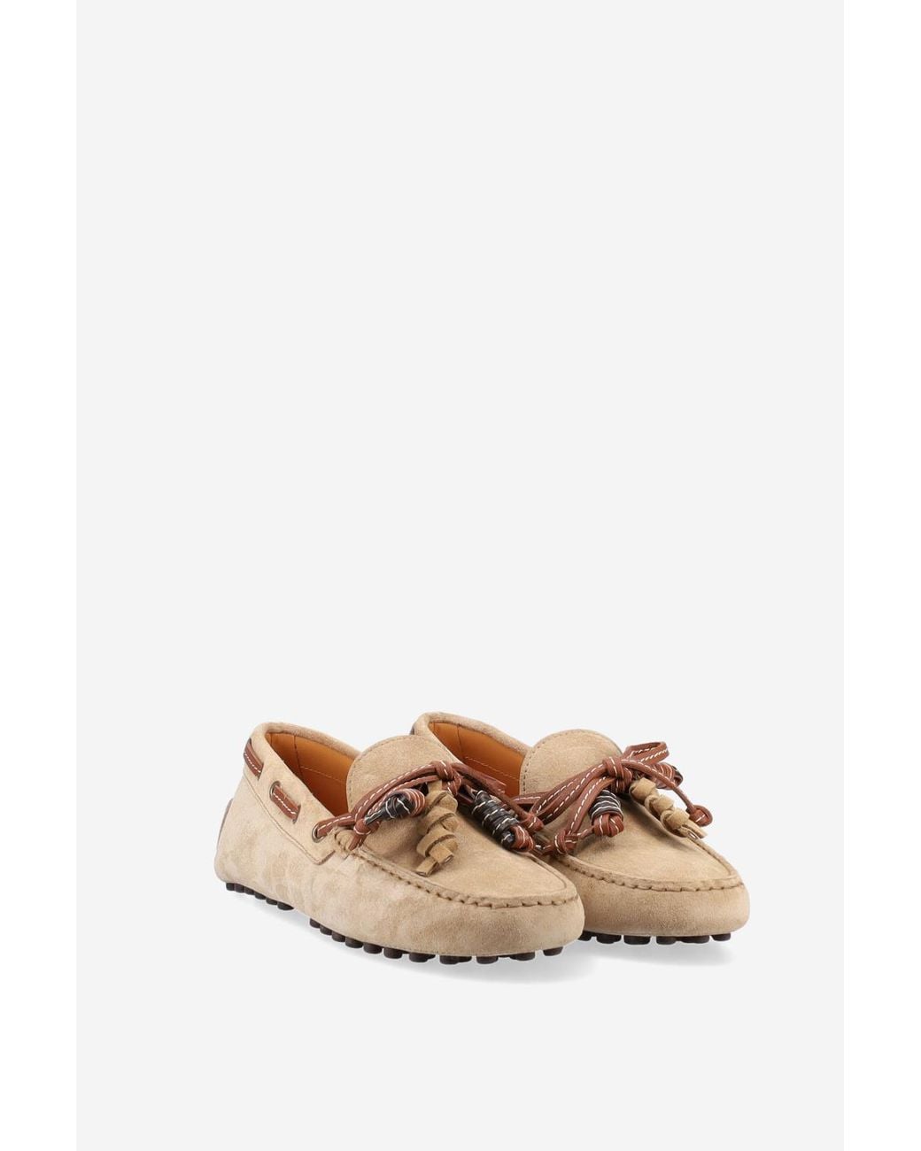 Tod's Brown Gommino Bow Detail Flat Shoes