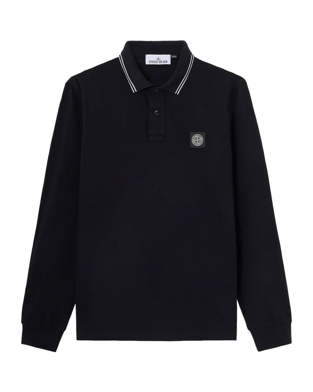 Stone Island Blue Logo Patch Long-Sleeved Polo Shirt for men