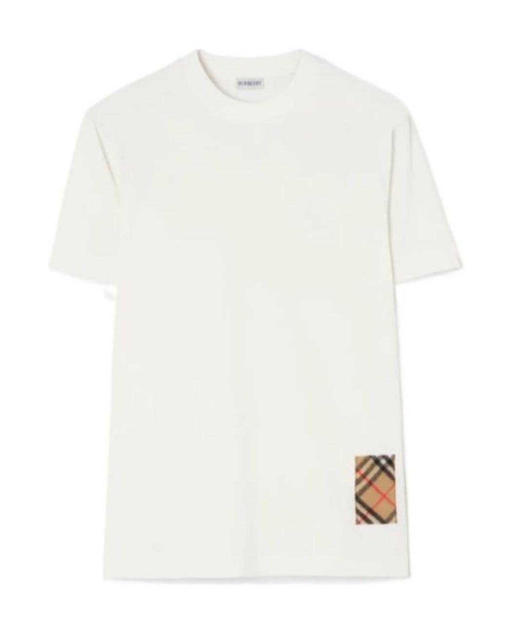 Burberry White Check Patch Crewneck T-Shirt for men
