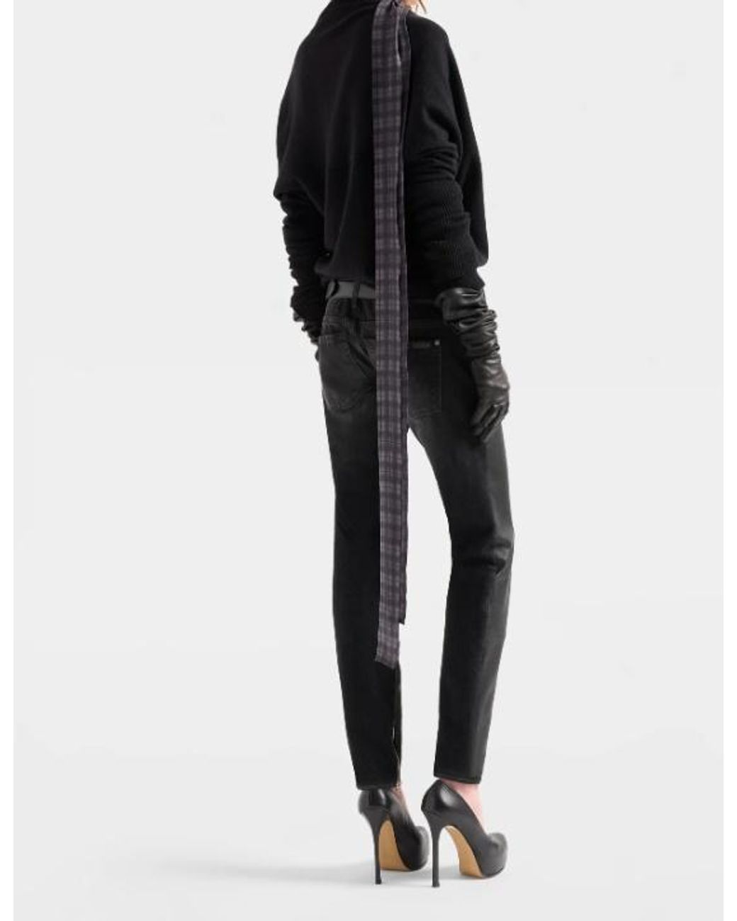 7 For All Mankind Black Leatherlook Zipankle Skinny Trousers