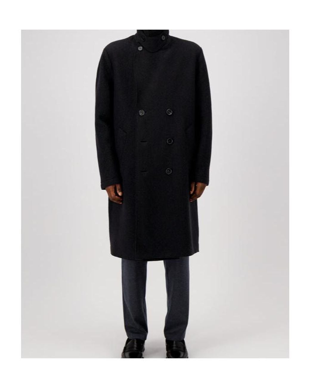 Harris Wharf London Black Double-Breasted Wool Coat for men