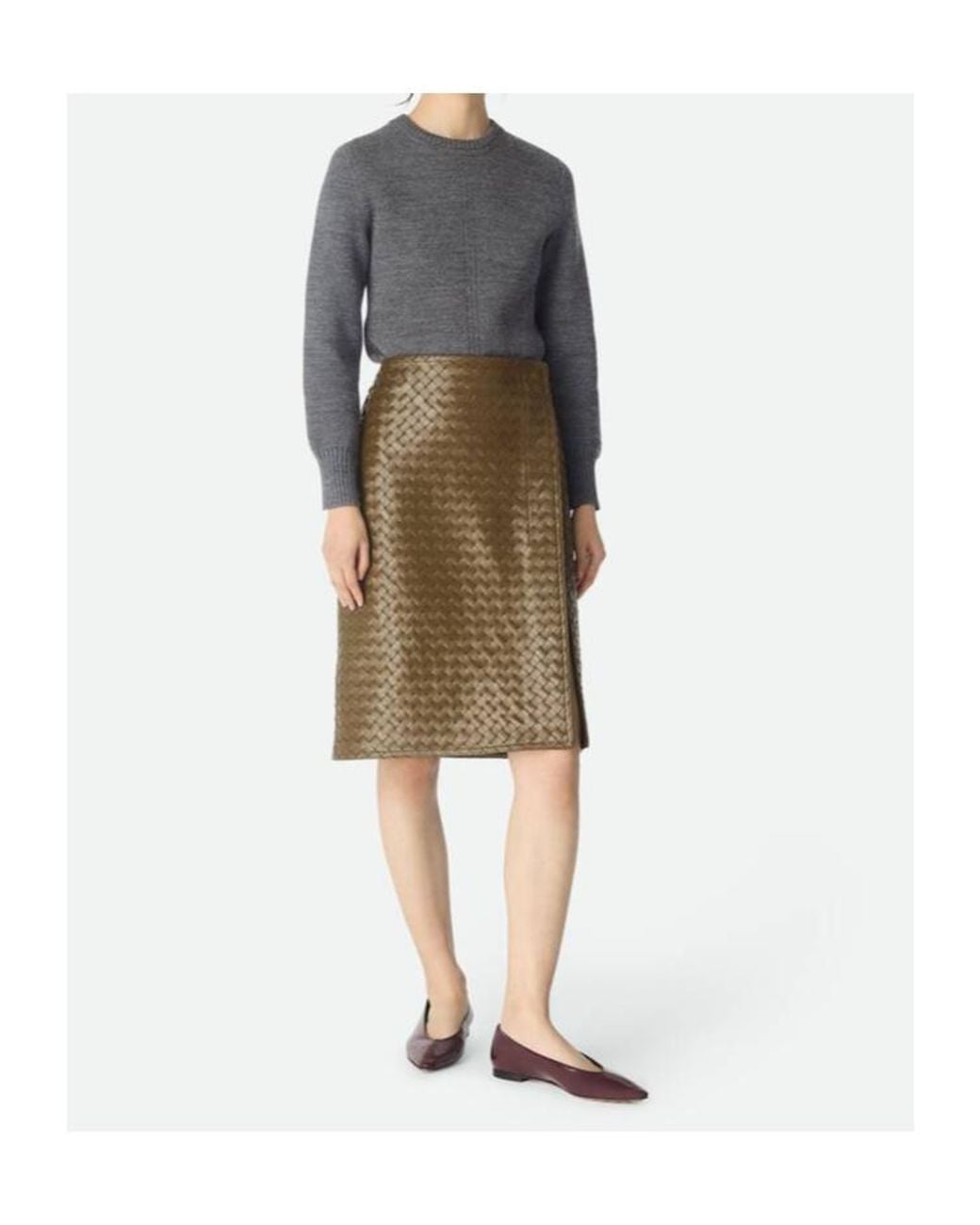 Bottega Veneta Green Intrecciato Leather Skirt