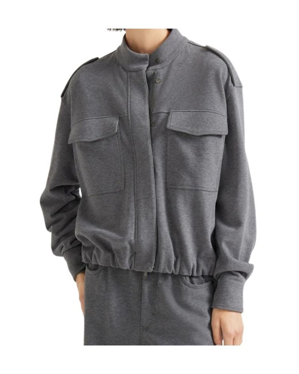 Brunello Cucinelli Gray Flap-Pocket Drawstring Bomber Jacket