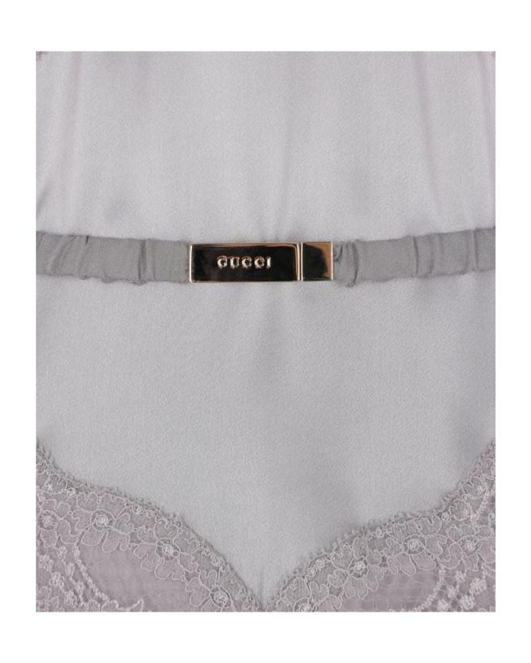 Gucci Gray Lace Detailed Satin Dress
