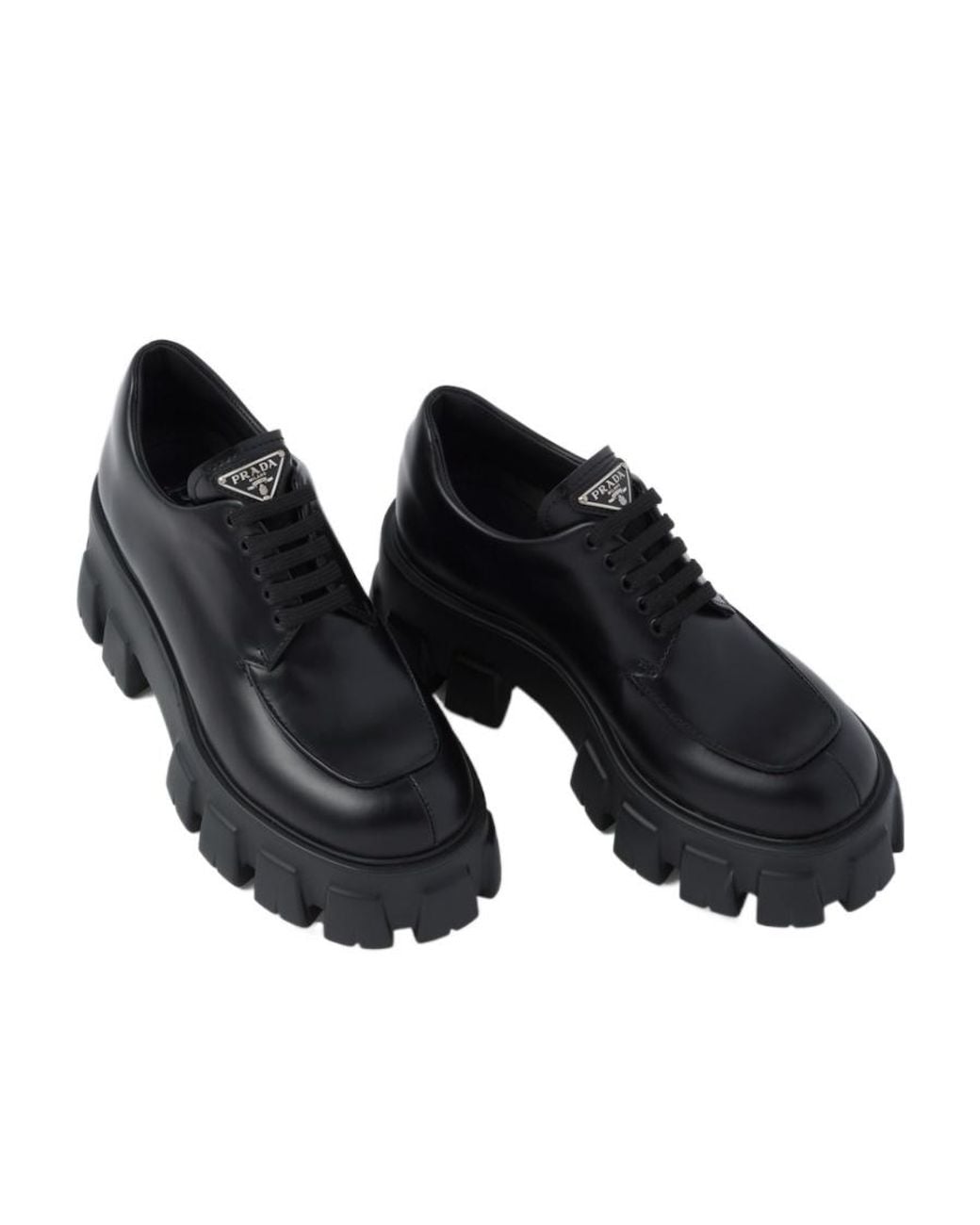 Prada Black Monolith Brushed Leather Lace-Up Shoes