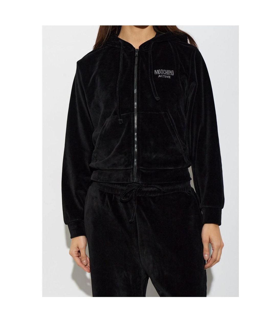 Moschino Black Active Logo Embellished Zip-Up Sweatshirt