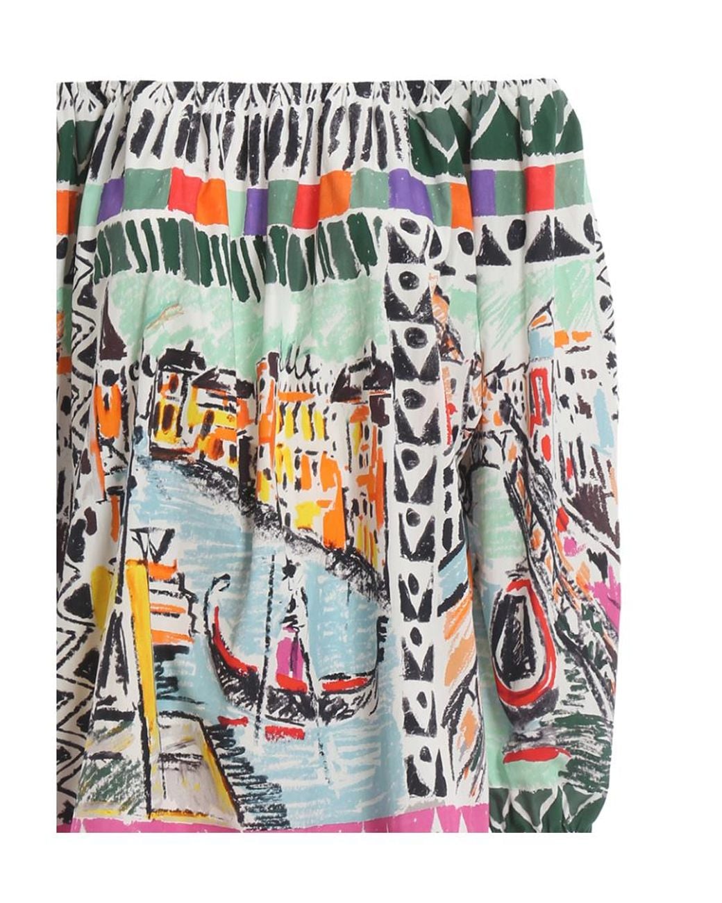 Prada Gray Strapless Print Blouse