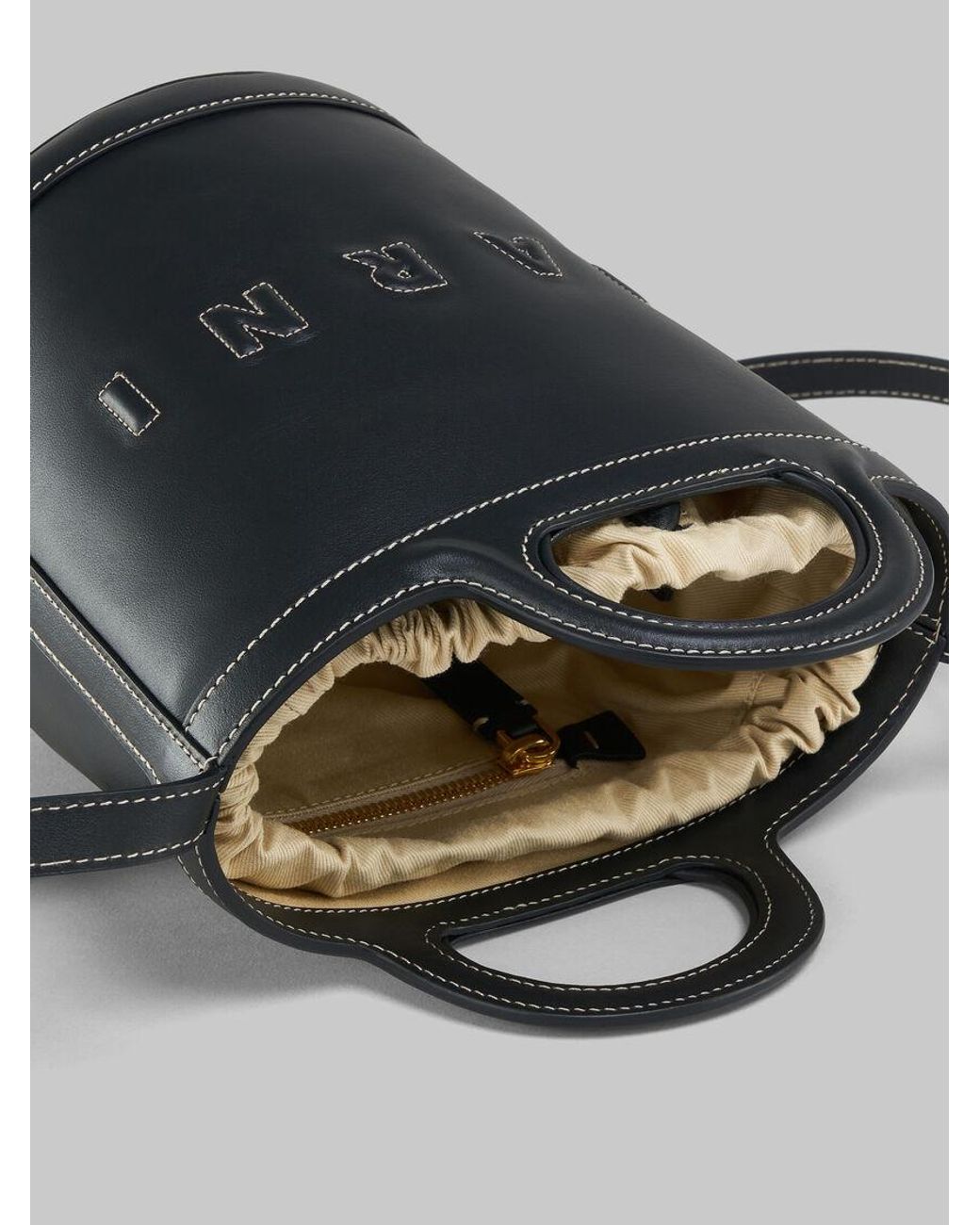 Marni Black Logo Embossed Tropicalia Small Bucket Bag