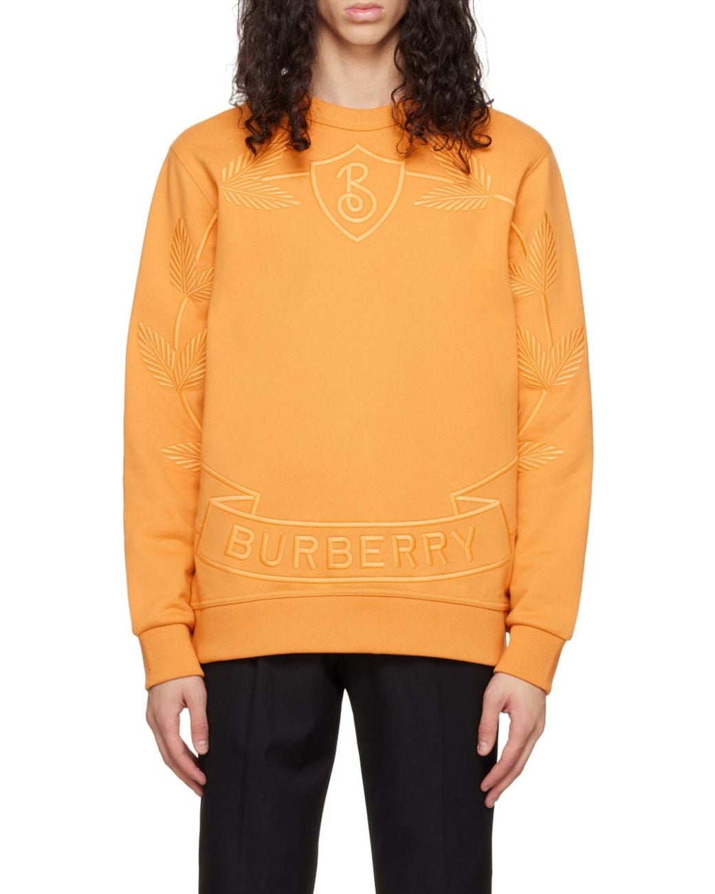 Burberry Orange Embroidered Oak Leaf Crest Cotton Sweatshirt for men
