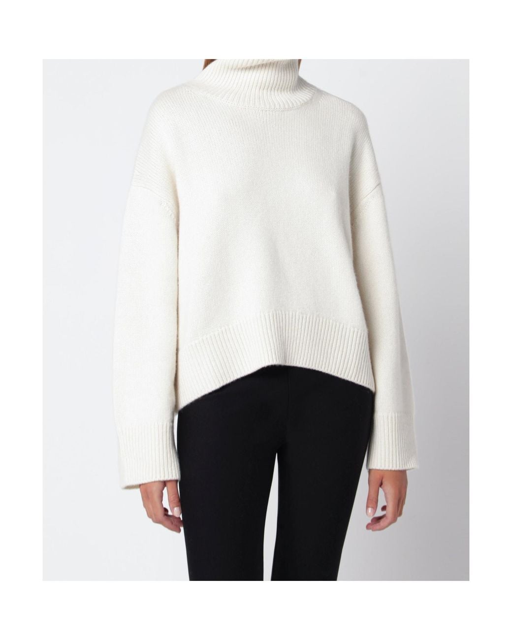 Loulou de Saison White Ribbed Turtleneck Sweater