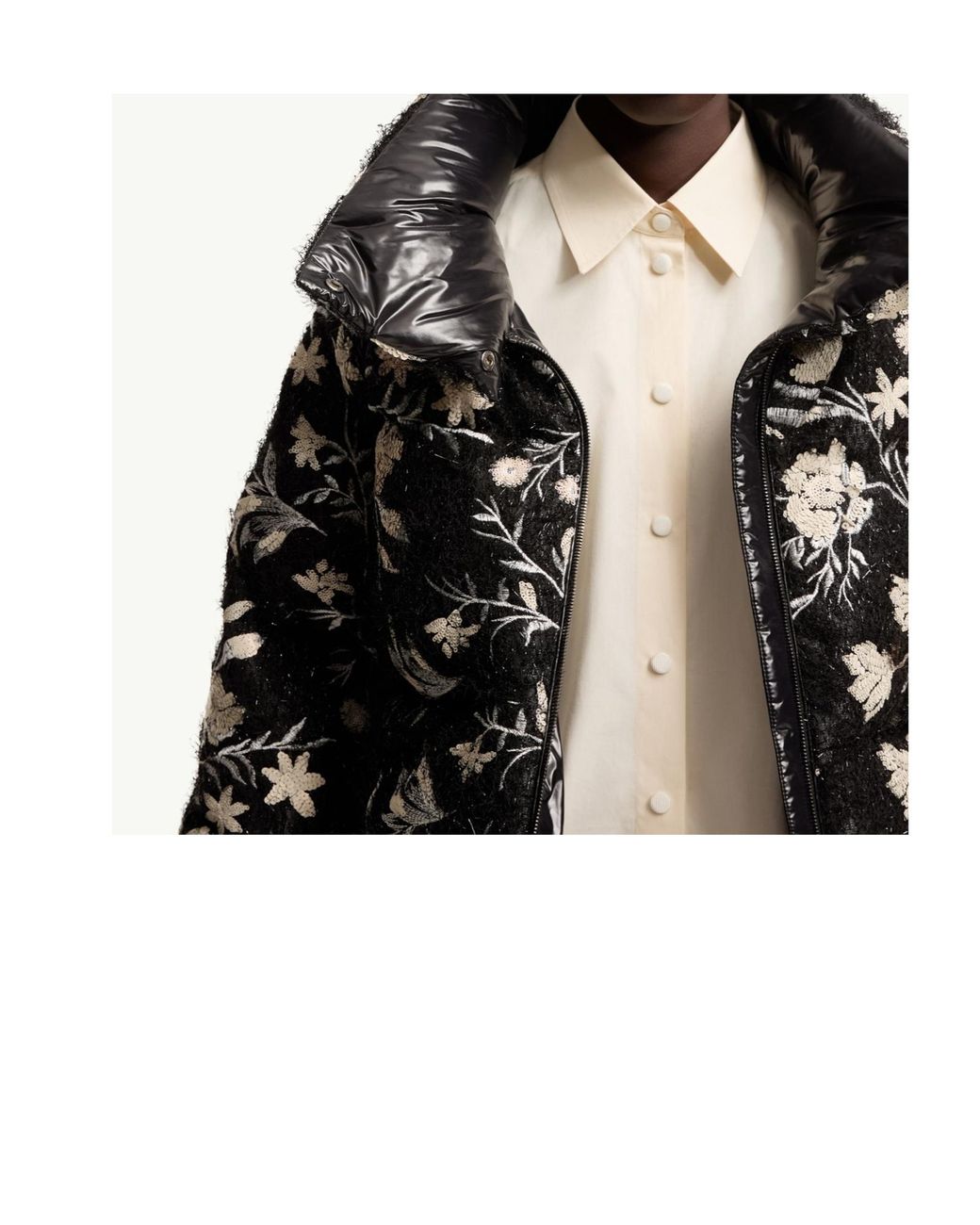 Moncler Black Perroquet Floral Sequin Short Down Jacket