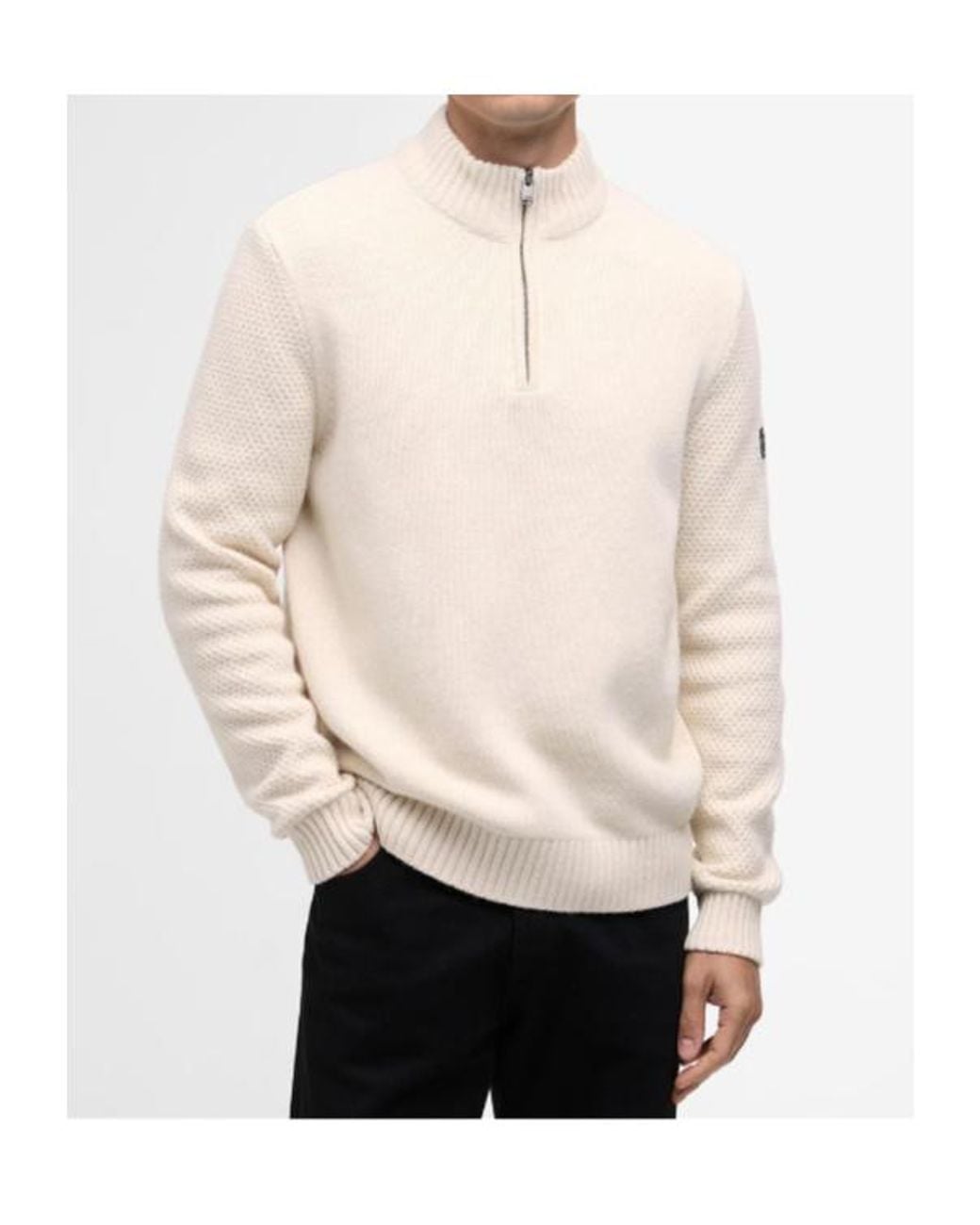 Barbour White Long-Sleeved Half-Zip Sweater for men