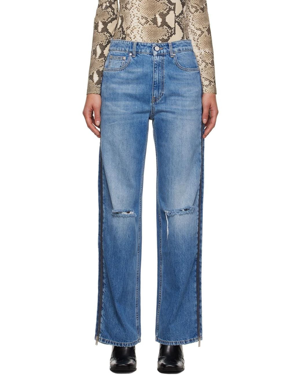 Stella McCartney Blue Logo Patch Straight Leg Jeans