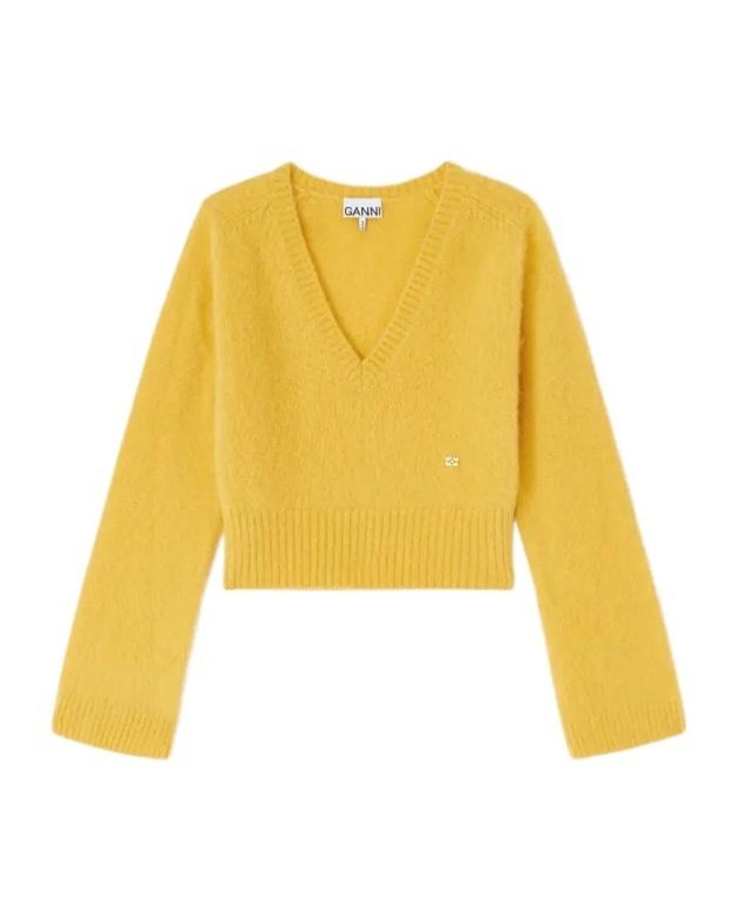 Ganni Yellow V-Neck Jumper