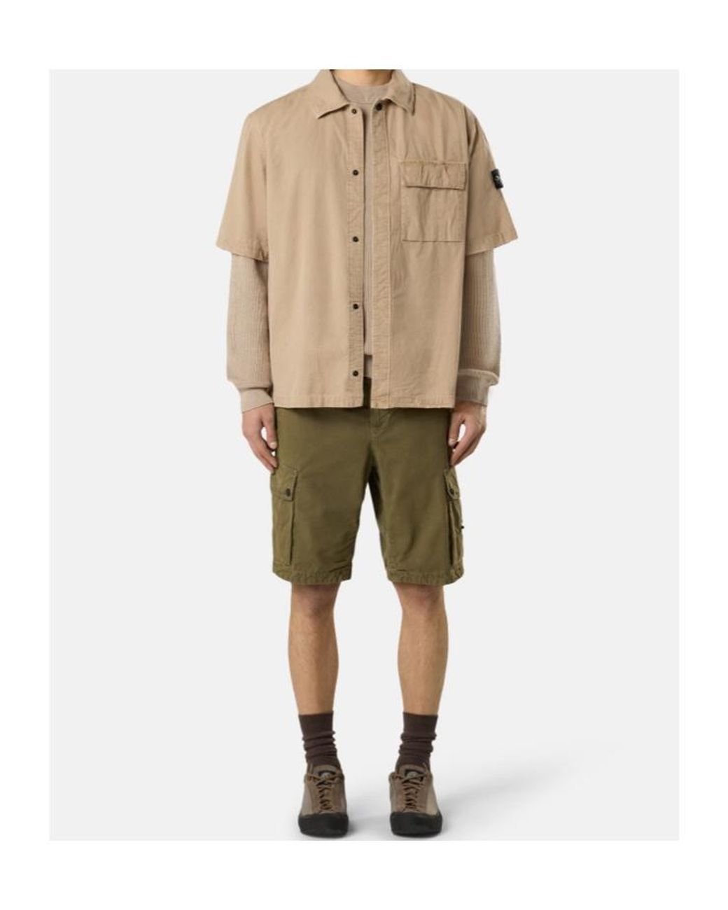 Stone Island Natural Short Sleeve Logo Patch Shirt for men