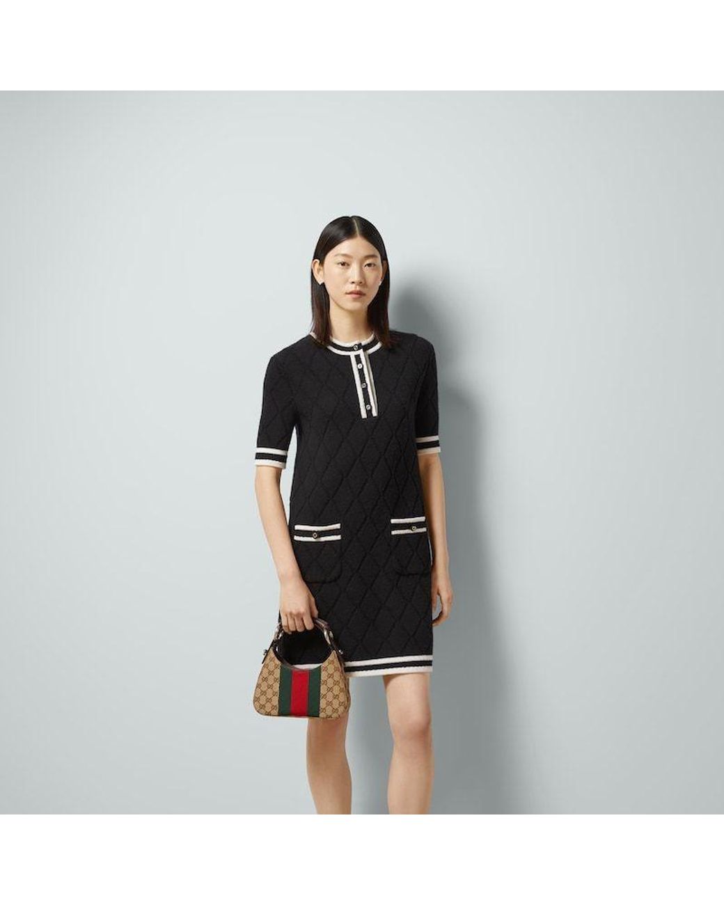 Gucci Black Stripe-Trim Wool Minidress