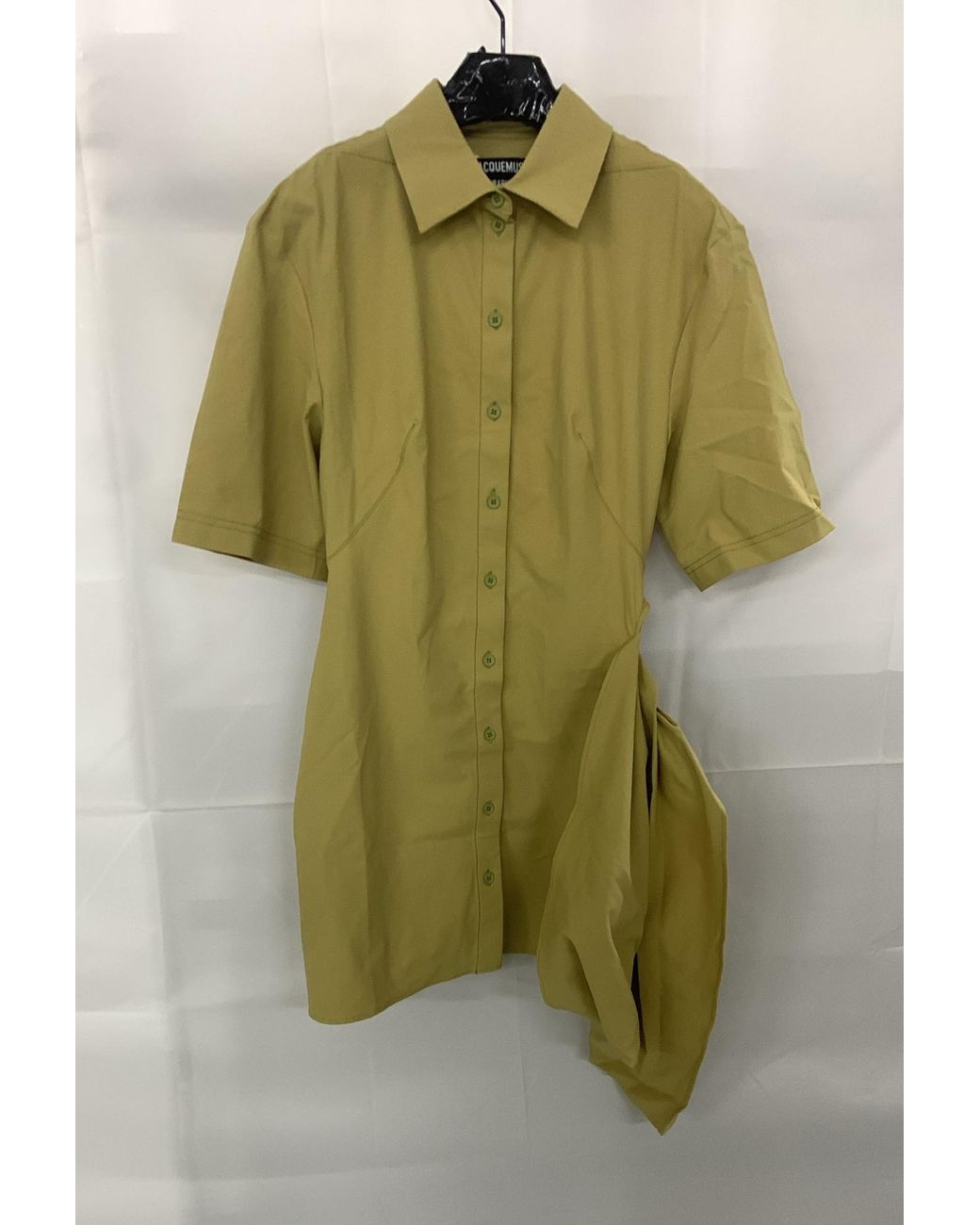 Jacquemus Yellow Camisa Draped Mini Shirt Dress