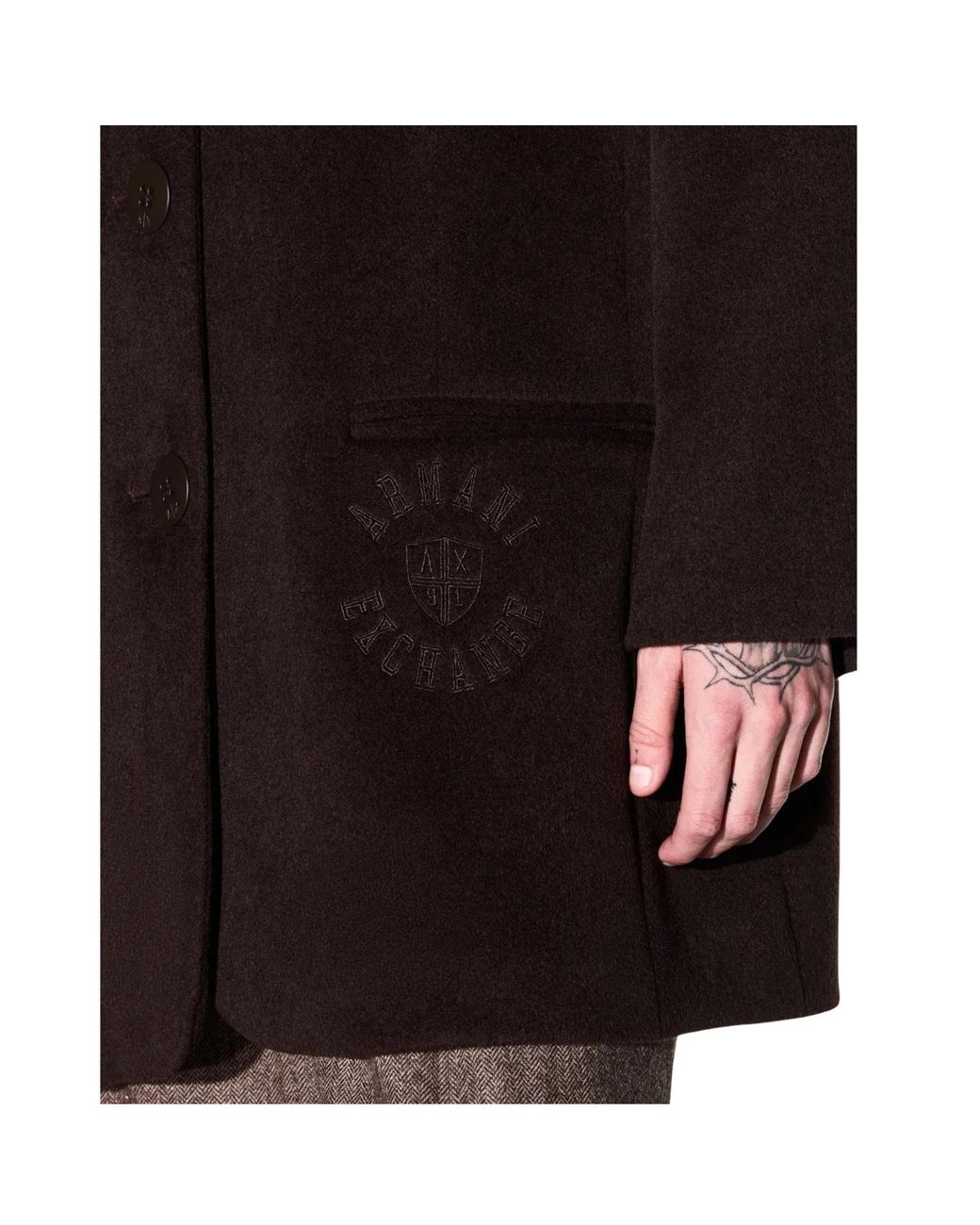 ARMANI EXCHANGE Blue Caban Logo-Embroidered Single-Breasted Coat