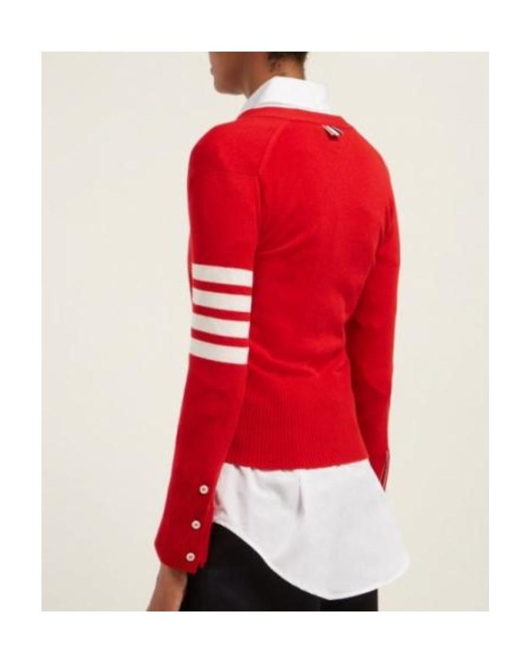 Thom Browne Red Striped Cuff V-Neck Cardigan