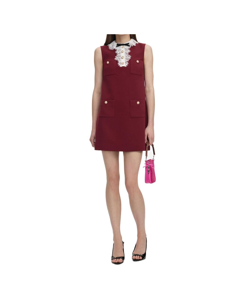 Self-Portrait Purple Mini Dress Bordeaux Crepe Polyester