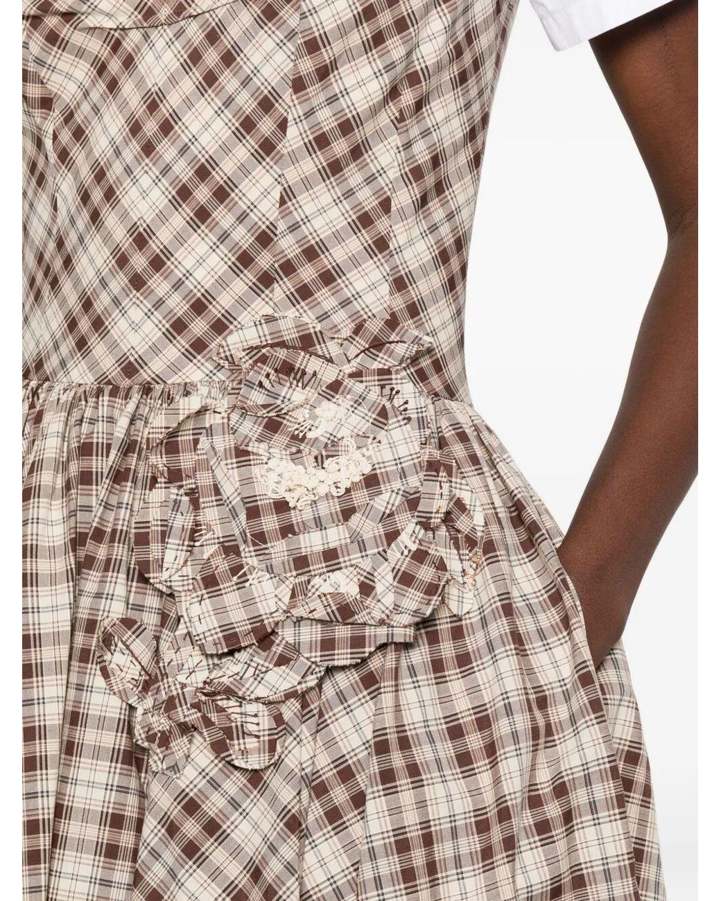 Prada Gray Embroidered Checked Poplin Dress