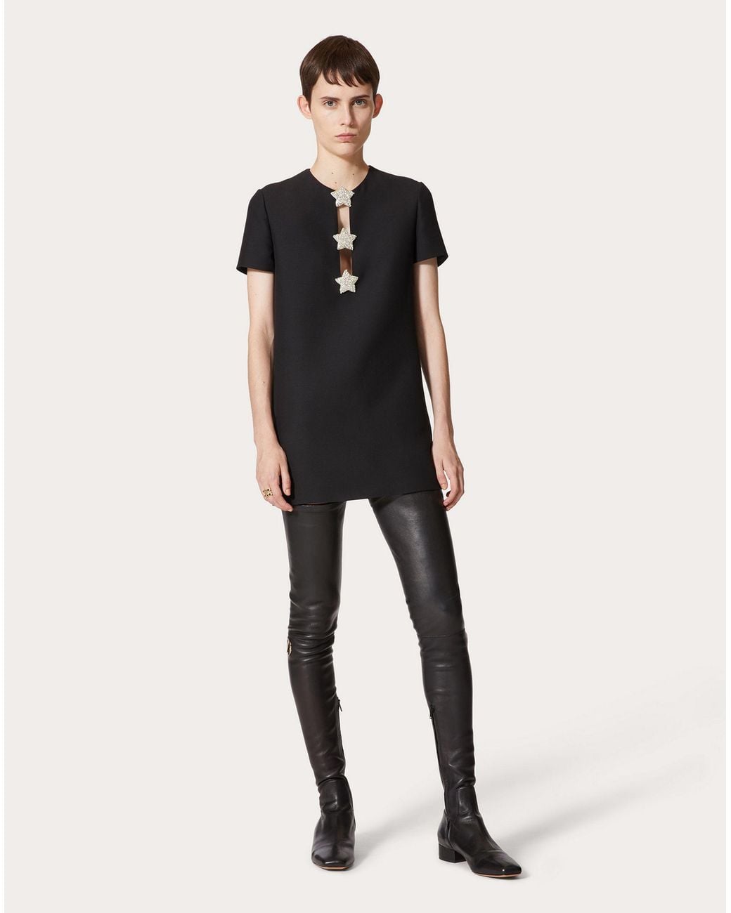 Valentino Black Crepe Couture Embroidered Short Dress