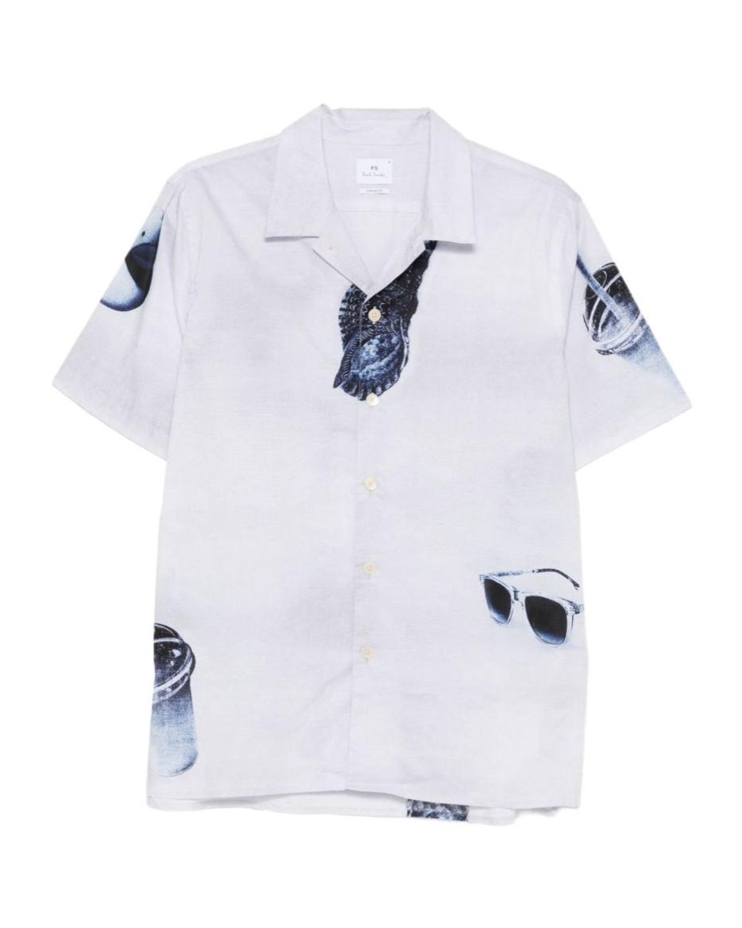 Paul Smith White Paul Smith Short Sleeve All-Over Print Shirt for men