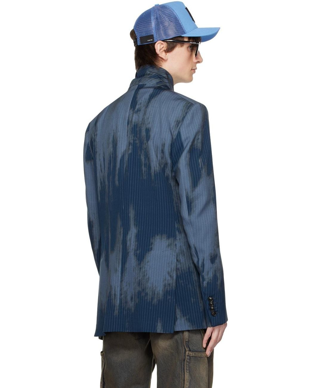 Amiri Blue Faded Doubled-Breasted Blazer for men