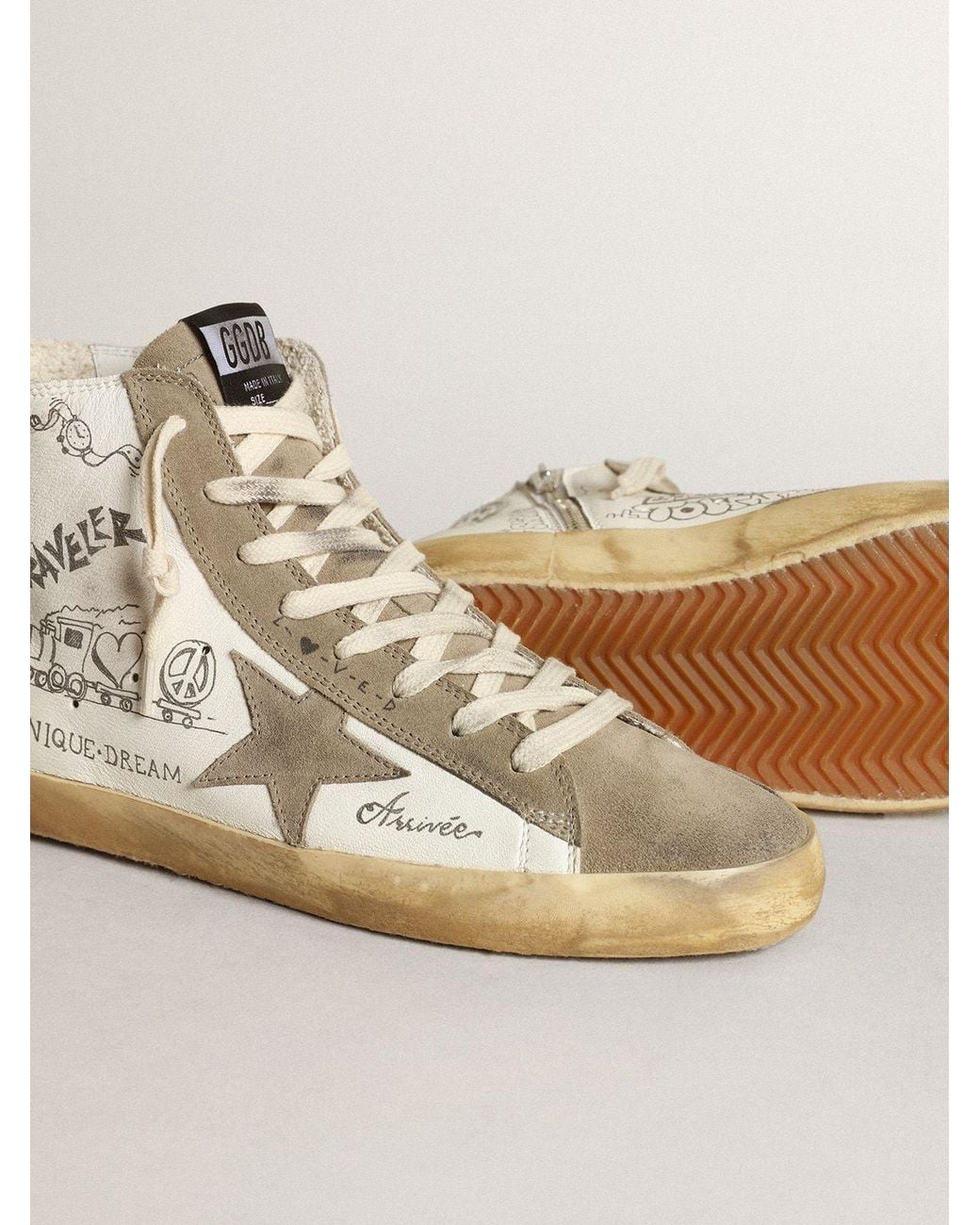 Golden Goose Deluxe Brand Natural Francy With Dove Suede Inserts And All-Over Lettering