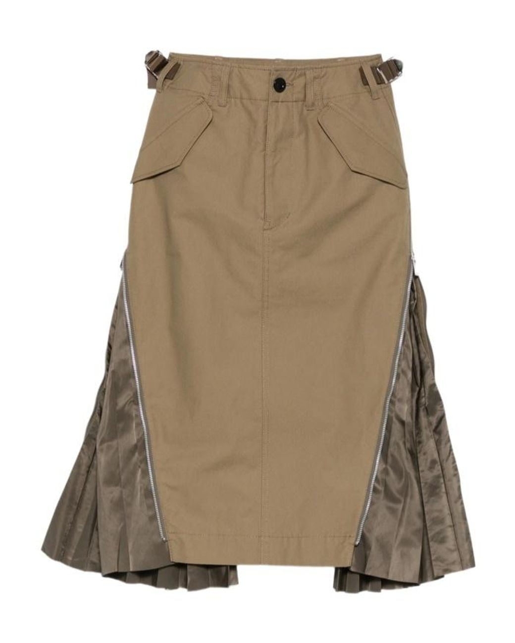 Sacai Green Zip-Detail Midi Skirt