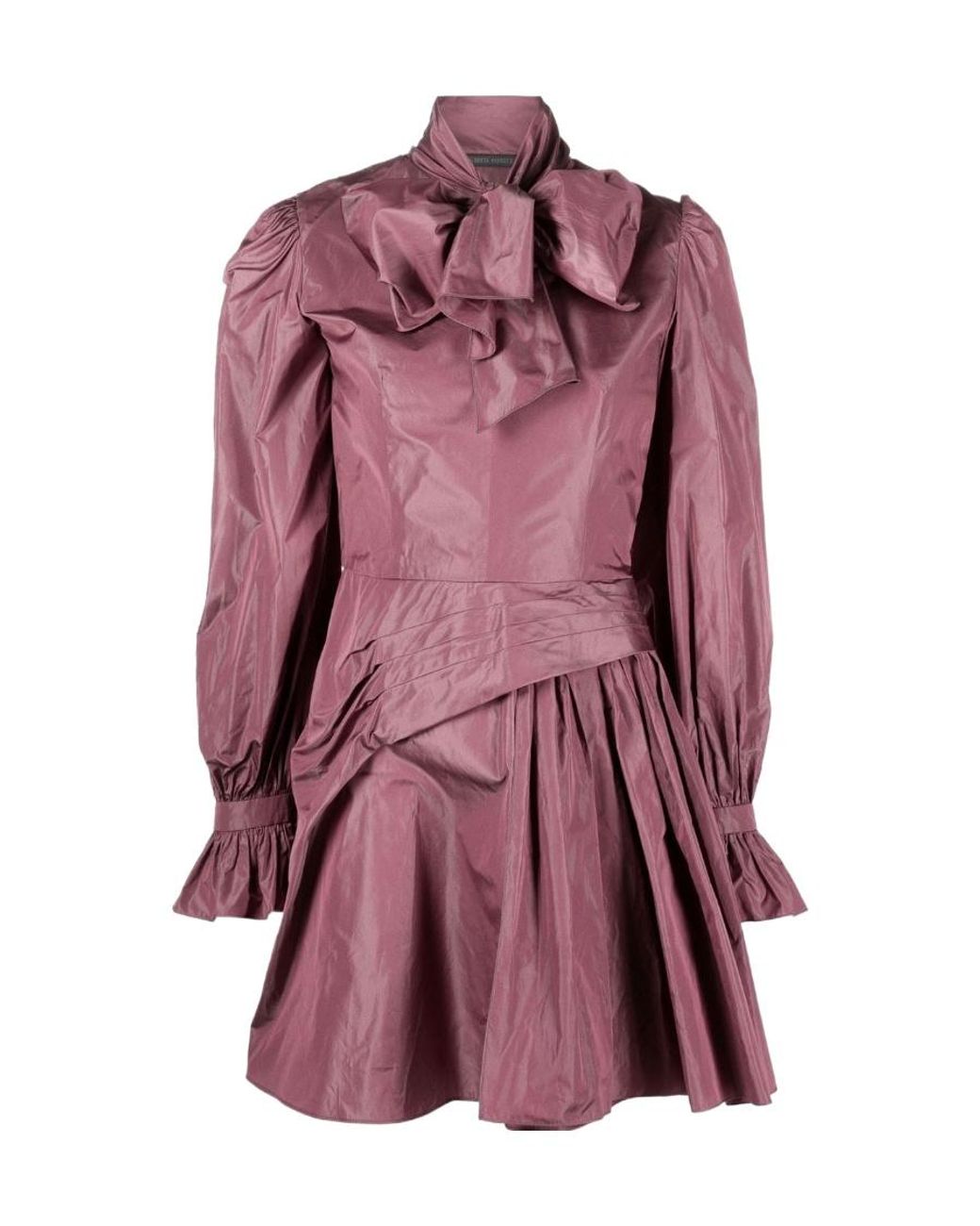 Alberta Ferretti Purple Draped Tie-Neck Mini Dress
