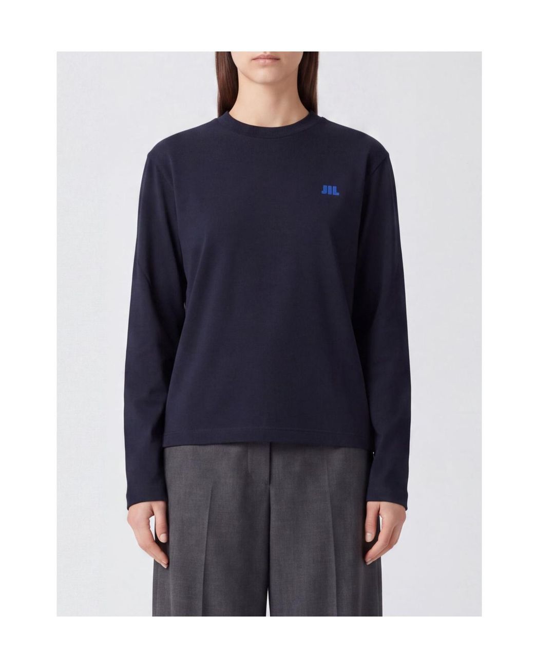 Jil Sander Blue Logo Embroidered Long Sleeve T-Shirt