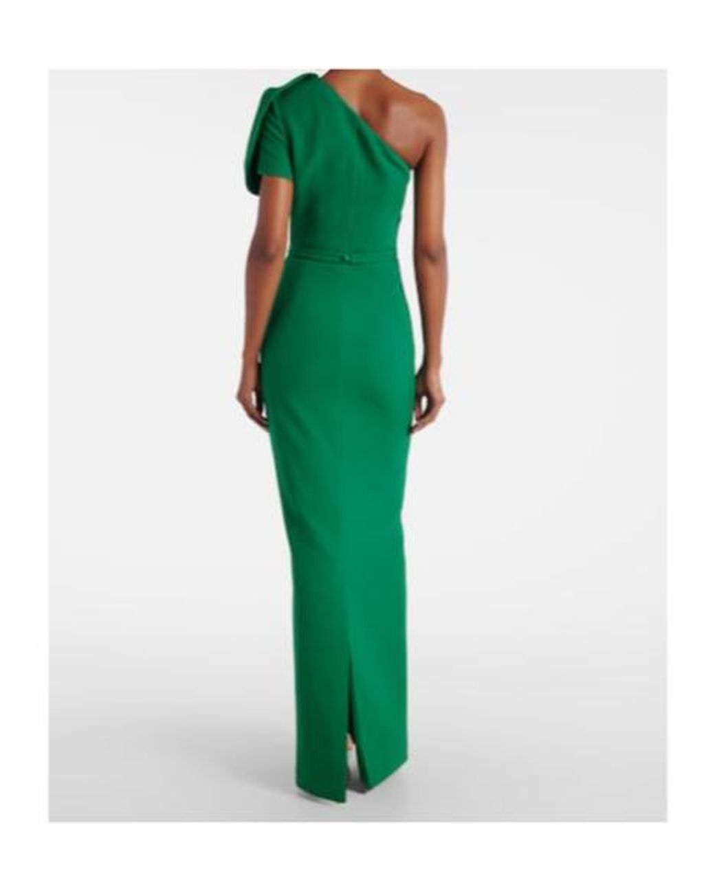 Safiyaa Green One-Shoulder Crepe Gown