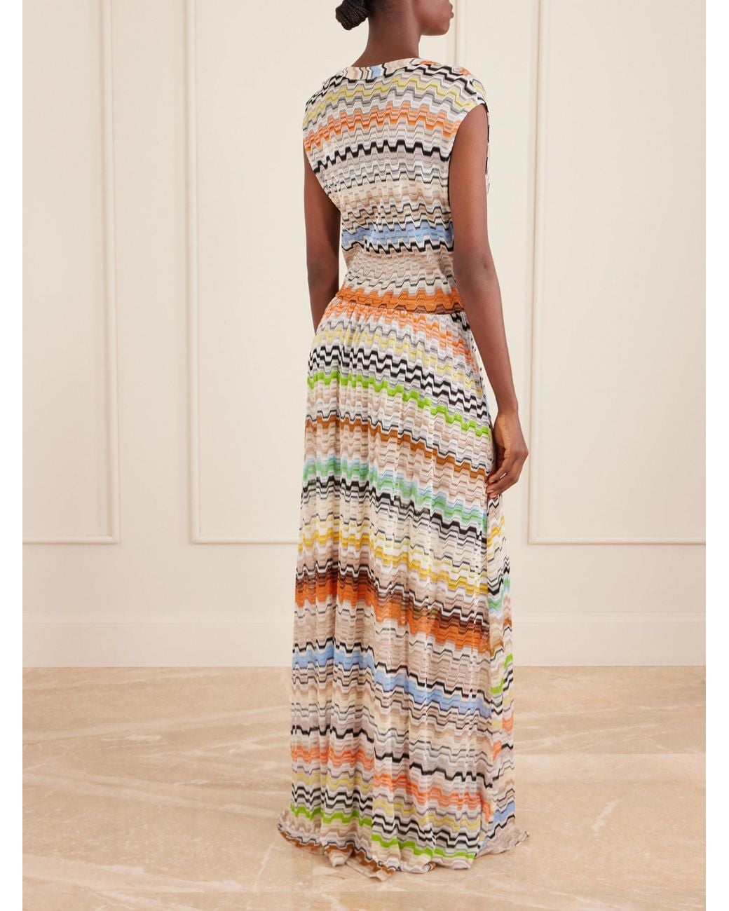 Missoni White Striped Crochet-Knit Maxi Dress