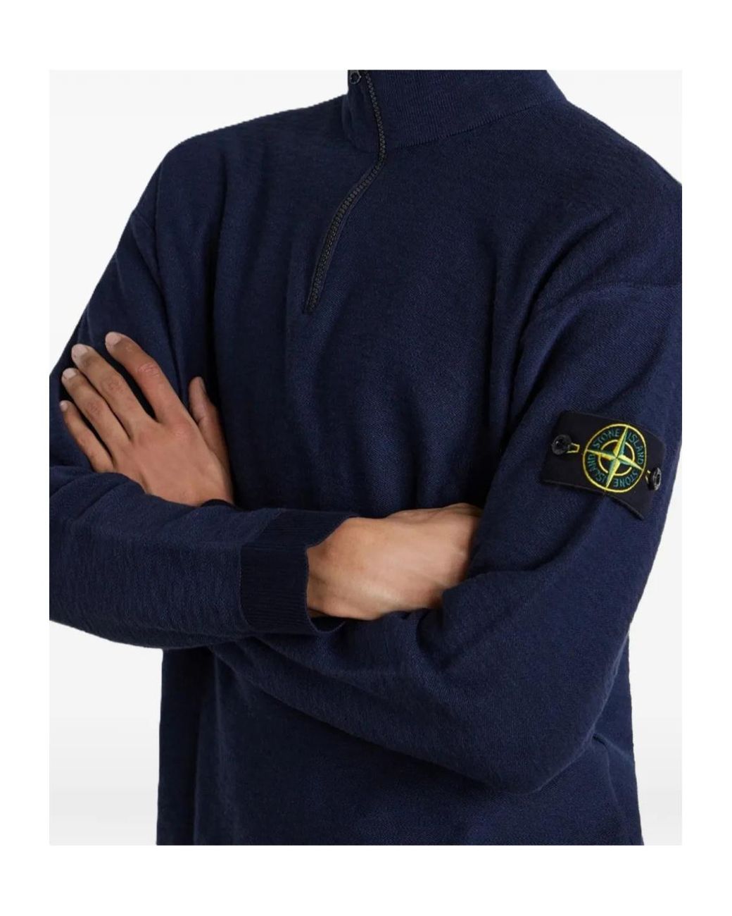 Stone Island Blue Logo-Appliquéd Zip-Up Sweater for men
