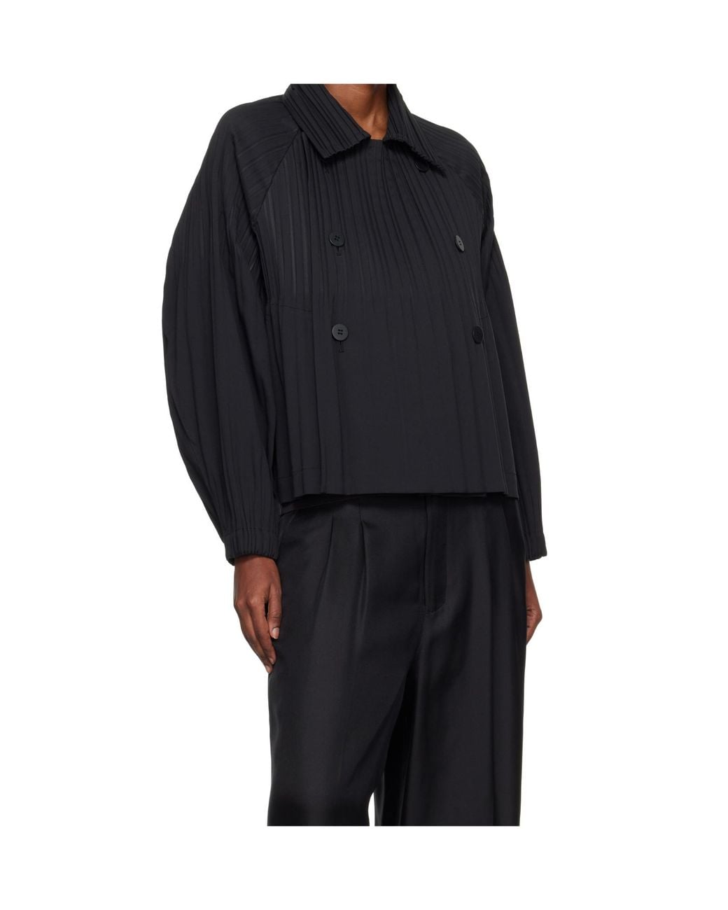 Pleats Please Issey Miyake Blue Pleats Please Issey Miyake Double-Breasted Oversized Jacket