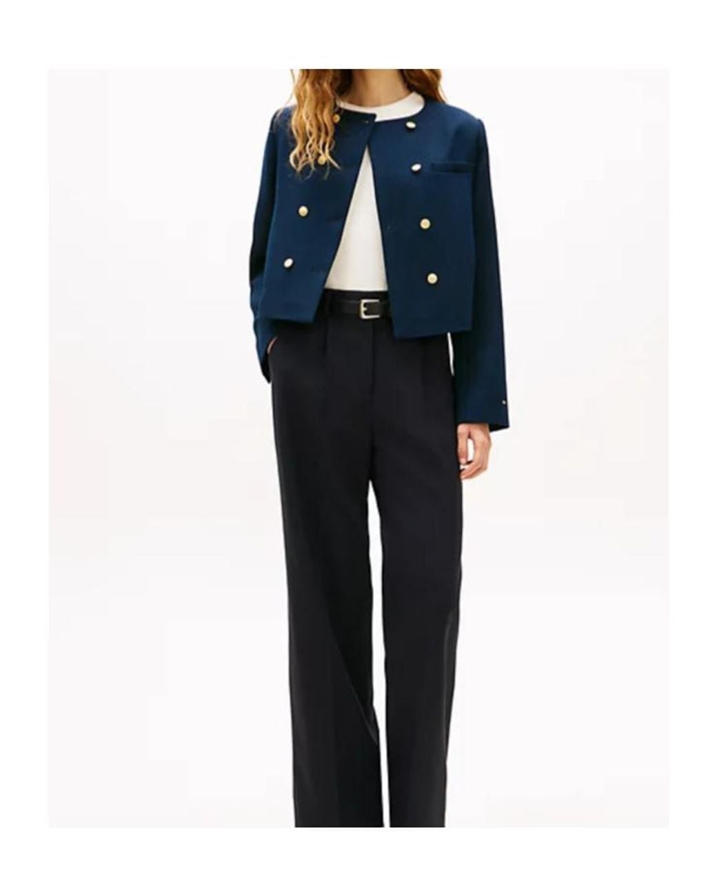 Tommy Hilfiger Blue Button Round-Neck Jacket