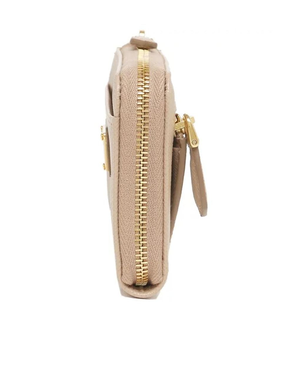 Prada Natural Triangle-Logo Zipped Wallet