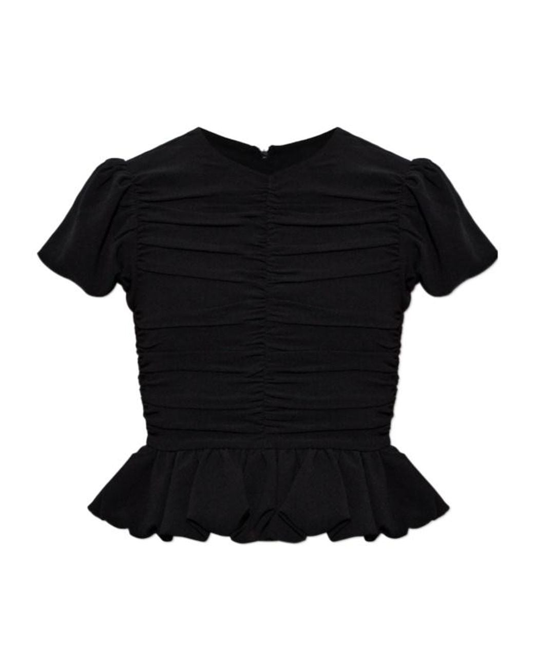 ROTATE BIRGER CHRISTENSEN Black Ruched Puff-Sleeve Top