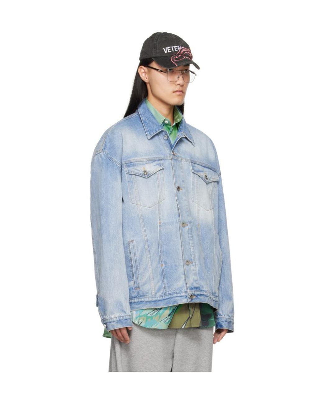 Vetements Blue Logo Embossed Denim Jacket for men
