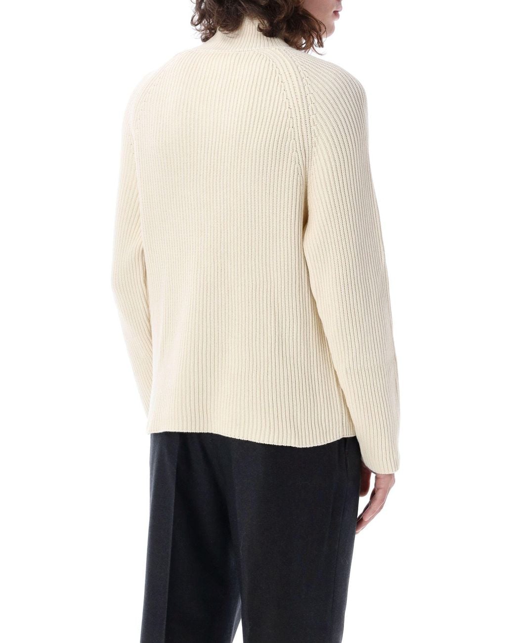 AMI Natural High Neck Ribbed Jumper for men
