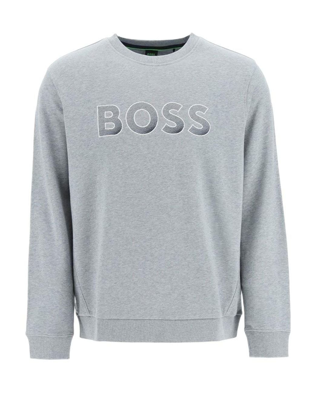 Boss Gray Logo-Print Detail Sweatshirt for men